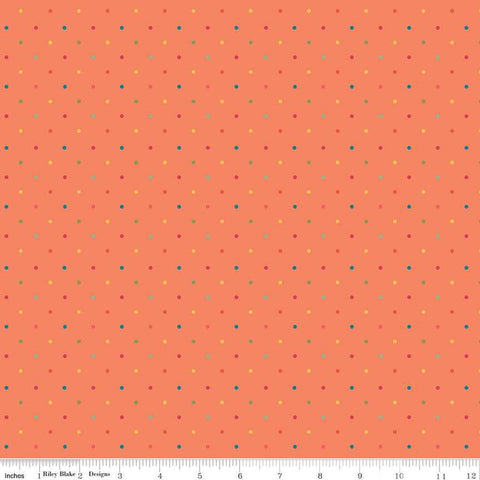 Image of the First Blooms Dots Orange quilting cotton fabric by Riley Blake Designs. Features dots on an orange background. Cute Little Fabric Shop