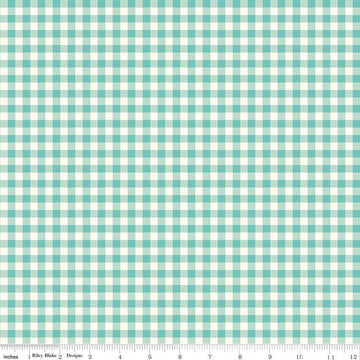Image of the First Blooms Gingham Glacier quilting cotton fabric by Riley Blake Designs. Features gingham on a mint background. Cute Little Fabric Shop