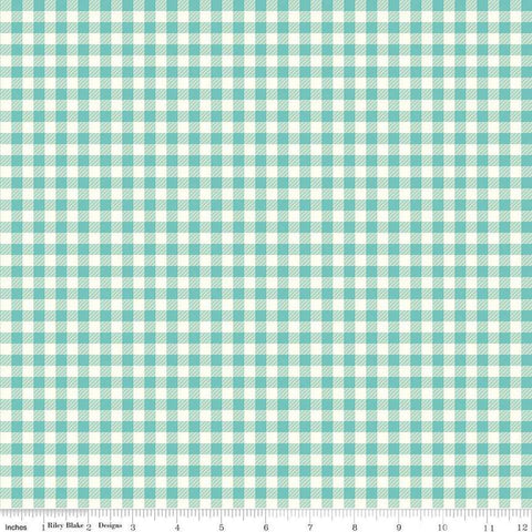 Image of the First Blooms Gingham Glacier quilting cotton fabric by Riley Blake Designs. Features gingham on a mint background. Cute Little Fabric Shop