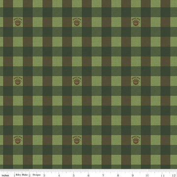Image of the Friends of Smokey Bear Buffalo Check Grass quilting cotton fabric. Features gingham on a green background. Cute Little Fabric Shop