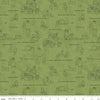 Image of the Friends of Smokey Bear Outlines Grass quilting cotton fabric. Features animals on a green background. Cute Little Fabric Shop