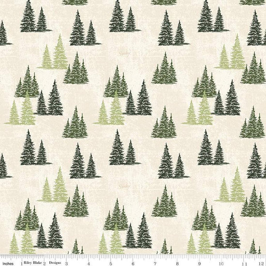 Image of the Friends of Smokey Bear Trees Cream quilting cotton fabric. Features trees on a cream background. Cute Little Fabric Shop