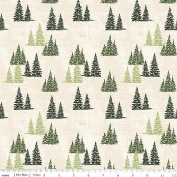 Image of the Friends of Smokey Bear Trees Cream quilting cotton fabric. Features trees on a cream background. Cute Little Fabric Shop