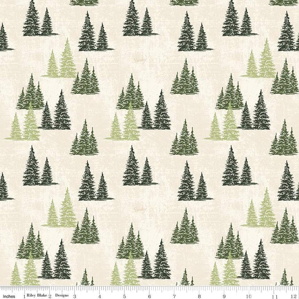 Image of the Friends of Smokey Bear Trees Cream quilting cotton fabric. Features trees on a cream background. Cute Little Fabric Shop