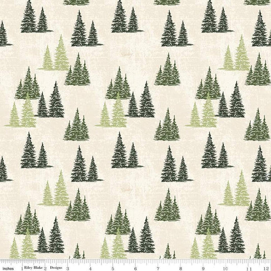 Image of the Friends of Smokey Bear Trees Cream quilting cotton fabric. Features trees on a cream background. Cute Little Fabric Shop