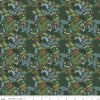 Image of the Santa's Tree Farm Berries & Boughs Forest quilting cotton fabric by Riley Blake Designs. Features leaves on a green background. Cute Little Fabric Shop