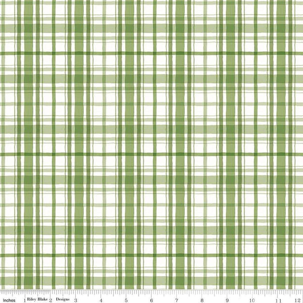 Image of the Santa&#39;s Tree Farm Plaid Green quilting cotton fabric by Riley Blake Designs. Features plaid on a green background. Cute Little Fabric Shop