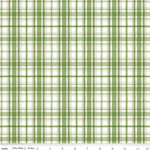 Image of the Santa&#39;s Tree Farm Plaid Green quilting cotton fabric by Riley Blake Designs. Features plaid on a green background. Cute Little Fabric Shop