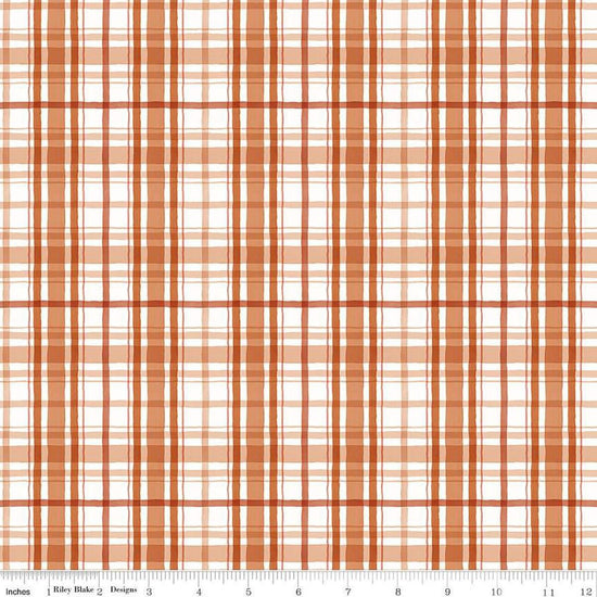 Image of the Santa's Tree Farm Plaid Rudolph quilting cotton fabric by Riley Blake Designs. Features plaid on a red background. Cute Little Fabric Shop