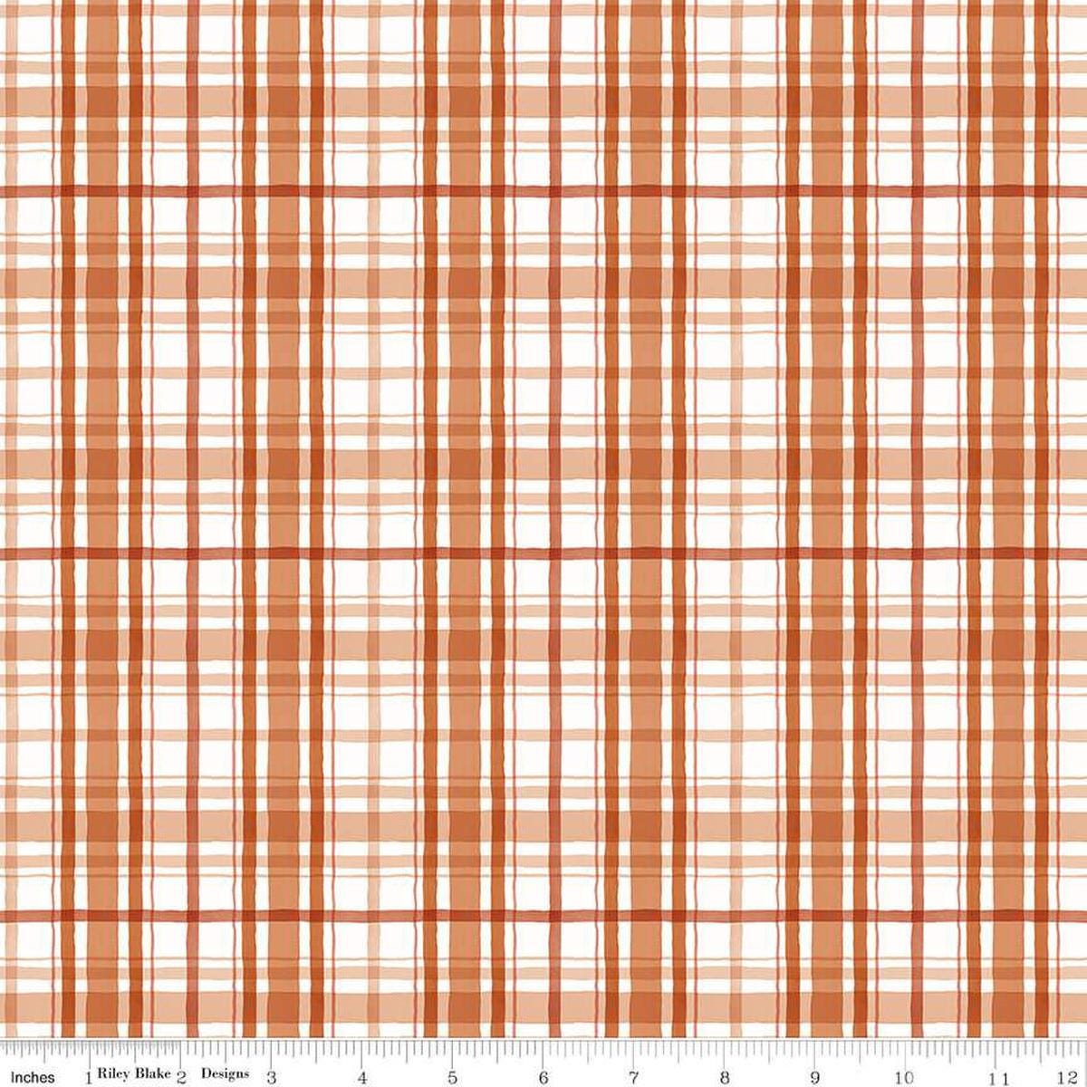 Image of the Santa's Tree Farm Plaid Rudolph quilting cotton fabric by Riley Blake Designs. Features plaid on a red background. Cute Little Fabric Shop
