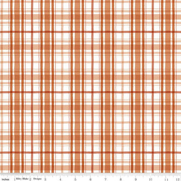 Image of the Santa's Tree Farm Plaid Rudolph quilting cotton fabric by Riley Blake Designs. Features plaid on a red background. Cute Little Fabric Shop