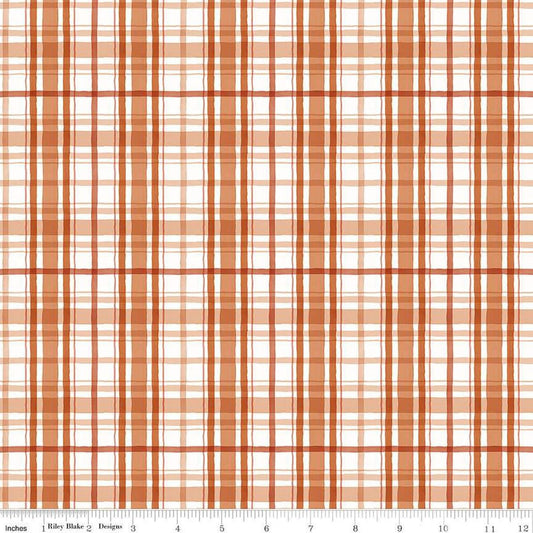 Image of the Santa's Tree Farm Plaid Rudolph quilting cotton fabric by Riley Blake Designs. Features plaid on a red background. Cute Little Fabric Shop