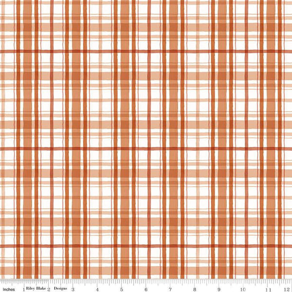 Image of the Santa&#39;s Tree Farm Plaid Rudolph quilting cotton fabric by Riley Blake Designs. Features plaid on a red background. Cute Little Fabric Shop