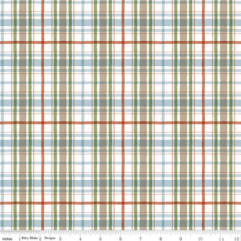 Image of the Santa&#39;s Tree Farm Plaid Snowy quilting cotton fabric by Riley Blake Designs. Features plaid on a white background. Cute Little Fabric Shop