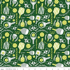 Image of the Pickleball Main Green quilting cotton fabric by Riley Blake Designs. Features pickleball items on a green background. Cute Little Fabric Shop