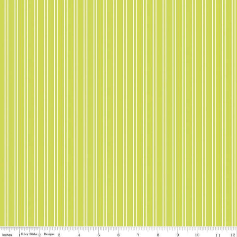 Image of the Pickleball Stripes Lime quilting cotton fabric by Riley Blake Designs. Features pickleball items on a green background. Cute Little Fabric Shop