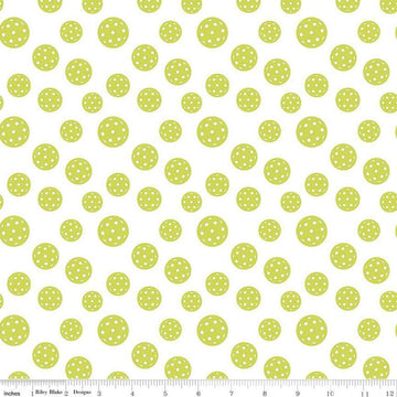 Image of the Pickleball Pickleballs White quilting cotton fabric by Riley Blake Designs. Features pickleballs on a white background. Cute Little Fabric Shop