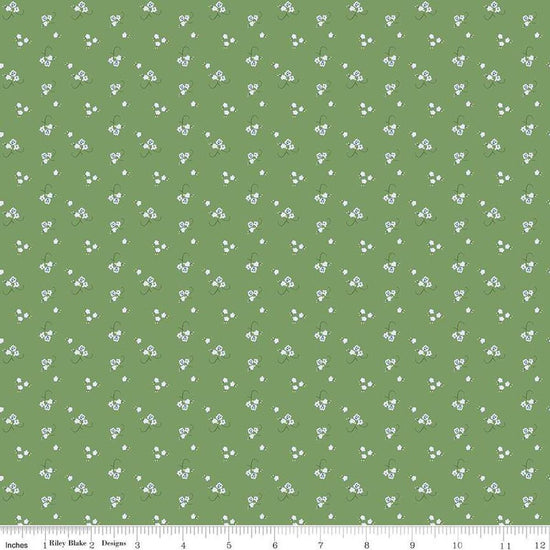 Image of the Bluegrass Charm Floral Green quilting cotton fabric by Riley Blake Designs. Features flowers on a green background. Cute Little Fabric Shop