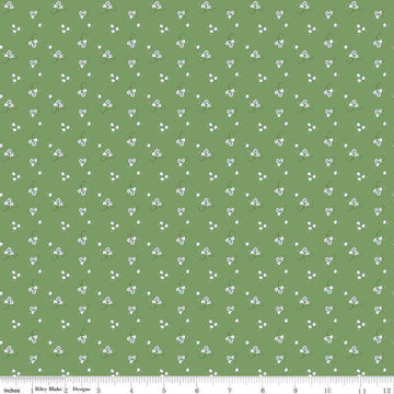 Image of the Bluegrass Charm Floral Green quilting cotton fabric by Riley Blake Designs. Features flowers on a green background. Cute Little Fabric Shop