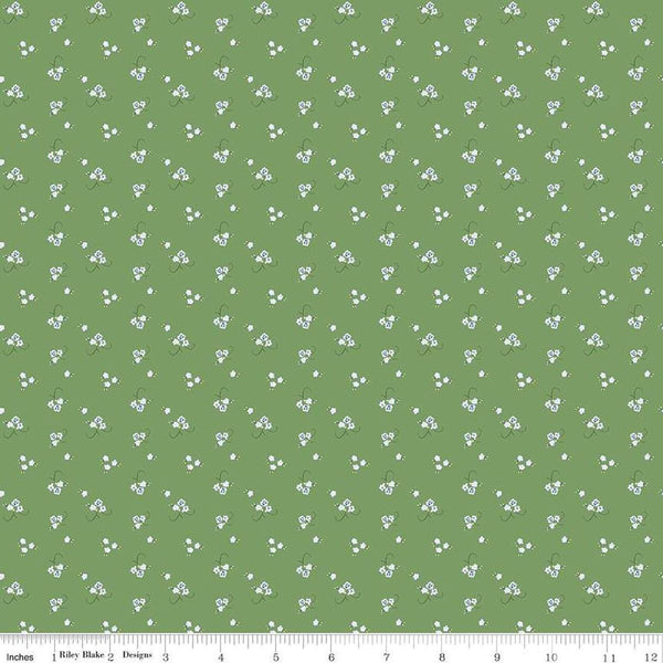 Image of the Bluegrass Charm Floral Green quilting cotton fabric by Riley Blake Designs. Features flowers on a green background. Cute Little Fabric Shop