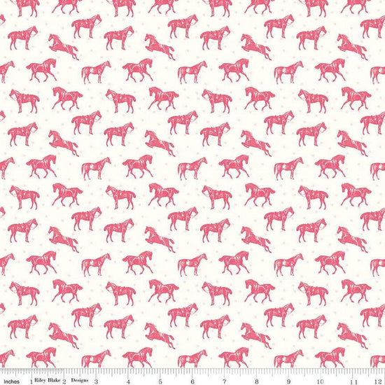 Image of the Bluegrass Charm Horses Cloud quilting cotton fabric by Riley Blake Designs. Features horses on a cream background. Cute Little Fabric Shop