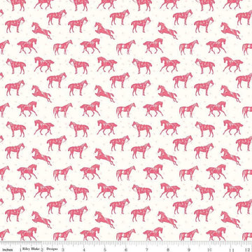 Image of the Bluegrass Charm Horses Cloud quilting cotton fabric by Riley Blake Designs. Features horses on a cream background. Cute Little Fabric Shop