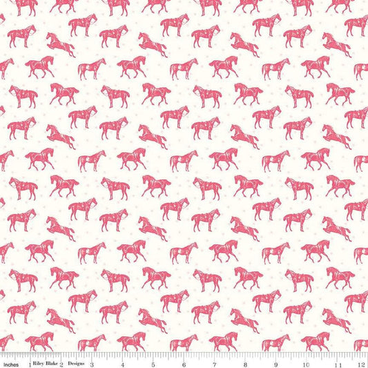 Image of the Bluegrass Charm Horses Cloud quilting cotton fabric by Riley Blake Designs. Features horses on a cream background. Cute Little Fabric Shop