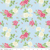 Image of the Bluegrass Charm Main Mist quilting cotton fabric by Riley Blake Designs. Features flowers on a blue background. Cute Little Fabric Shop