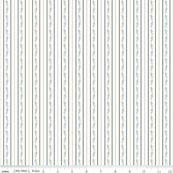Image of the Bluegrass Charm Floral Stripe Cloud quilting cotton fabric by Riley Blake Designs. Features flowers on a cream background. Cute Little Fabric Shop