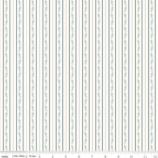 Image of the Bluegrass Charm Floral Stripe Cloud quilting cotton fabric by Riley Blake Designs. Features flowers on a cream background. Cute Little Fabric Shop