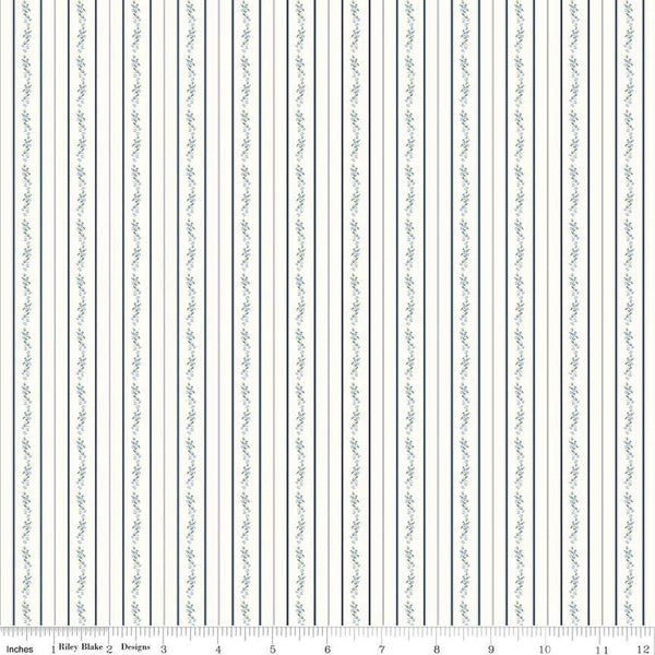 Image of the Bluegrass Charm Floral Stripe Cloud quilting cotton fabric by Riley Blake Designs. Features flowers on a cream background. Cute Little Fabric Shop