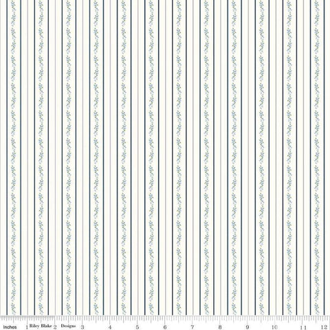 Image of the Bluegrass Charm Floral Stripe Cloud quilting cotton fabric by Riley Blake Designs. Features flowers on a cream background. Cute Little Fabric Shop