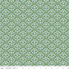 Image of the Bluegrass Charm Damask Green quilting cotton fabric by Riley Blake Designs. Features damask on a green background. Cute Little Fabric Shop