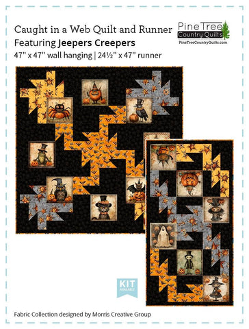 SALE Caught in a Web Quilt and Runner PATTERN - QT Fabrics - Instructions Only - Pine Tree Country Quilts - Pieced Pattern - Halloween