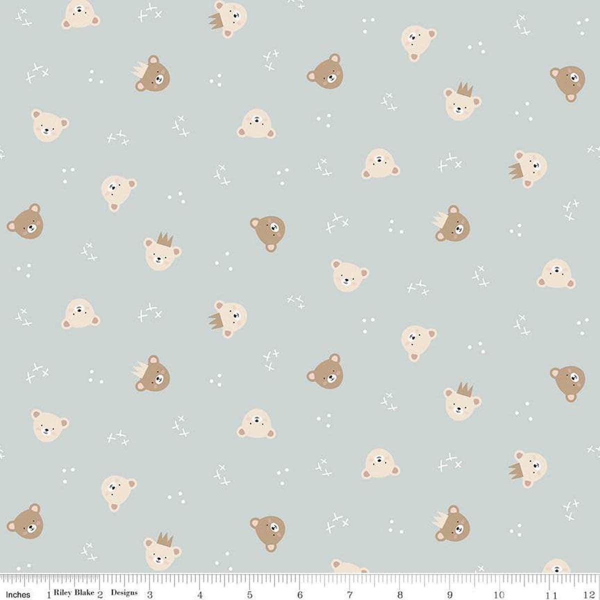 Image of the Cozy Bebe Bears Light Blue quilting cotton by Riley Blake Designs. Features bears on a blue background. Cute Little Fabric Shop