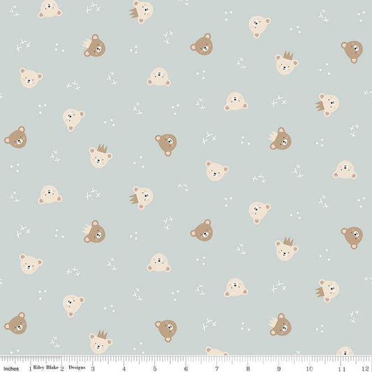 Image of the Cozy Bebe Bears Light Blue quilting cotton by Riley Blake Designs. Features bears on a blue background. Cute Little Fabric Shop