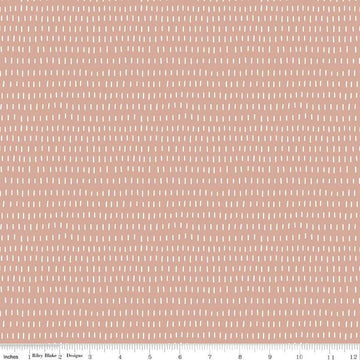 Image of the Cozy Bebe Dashes Mellow Rose quilting cotton by Riley Blake Designs. Features lines on a pink background. Cute Little Fabric Shop