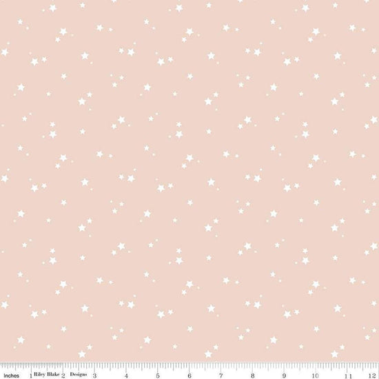 Image of the Cozy Bebe Stars Blush quilting cotton by Riley Blake Designs. Features stars on a pink background. Cute Little Fabric Shop