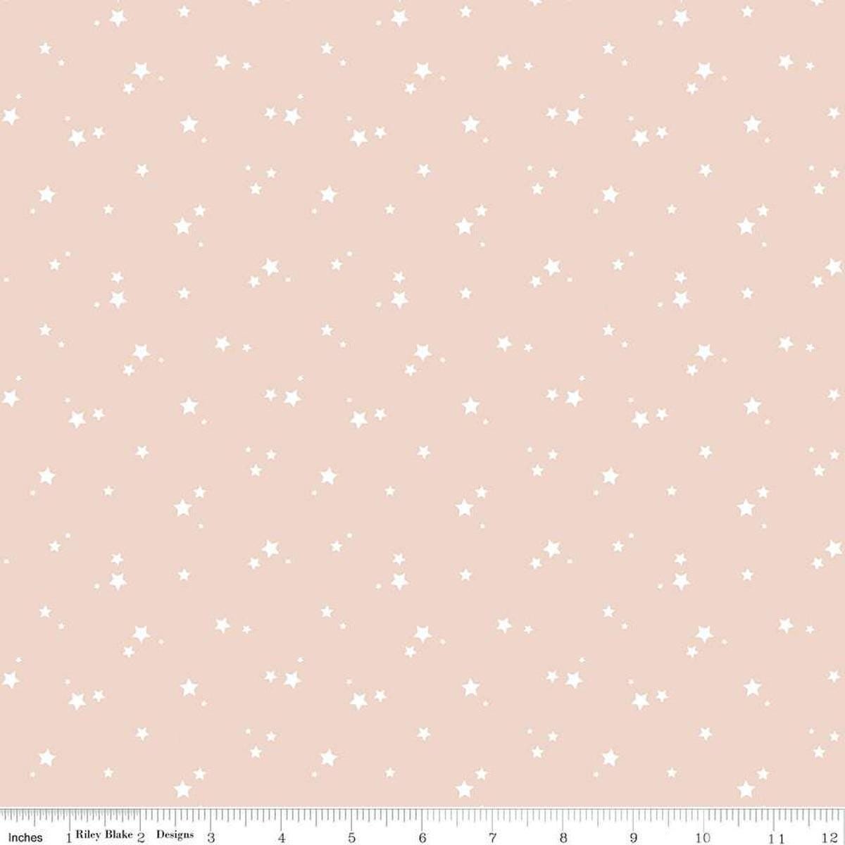 Image of the Cozy Bebe Stars Blush quilting cotton by Riley Blake Designs. Features stars on a pink background. Cute Little Fabric Shop