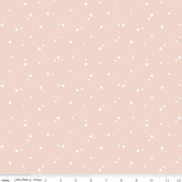 Image of the Cozy Bebe Stars Blush quilting cotton by Riley Blake Designs. Features stars on a pink background. Cute Little Fabric Shop