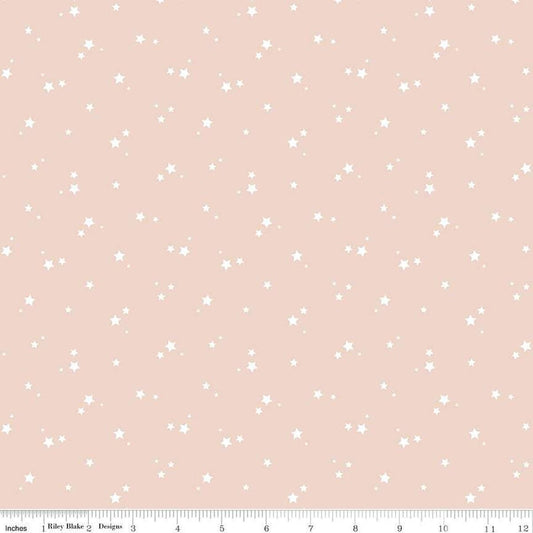 Image of the Cozy Bebe Stars Blush quilting cotton by Riley Blake Designs. Features stars on a pink background. Cute Little Fabric Shop