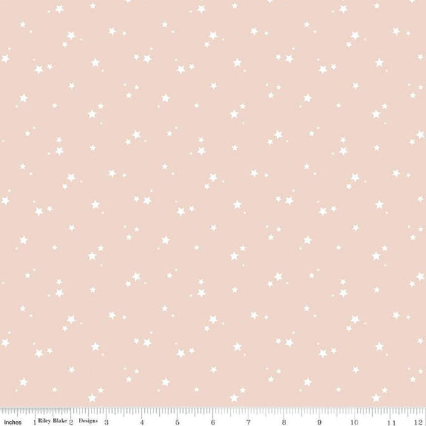 Image of the Cozy Bebe Stars Blush quilting cotton by Riley Blake Designs. Features stars on a pink background. Cute Little Fabric Shop