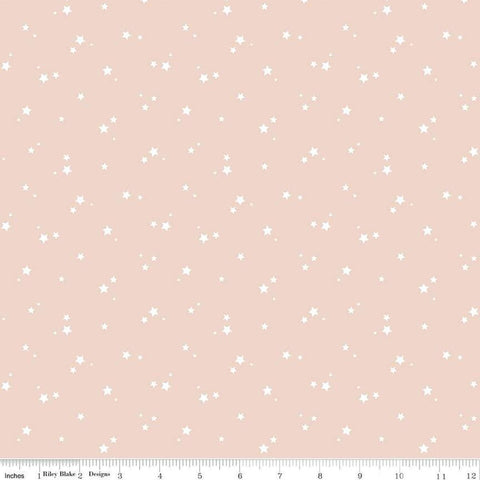 Image of the Cozy Bebe Stars Blush quilting cotton by Riley Blake Designs. Features stars on a pink background. Cute Little Fabric Shop