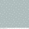 Image of the Cozy Bebe Stars Dove quilting cotton by Riley Blake Designs. Features stars on a blue background. Cute Little Fabric Shop