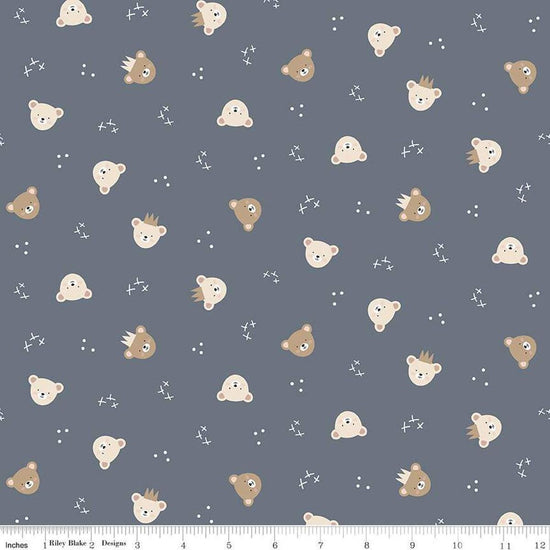 Image of the Cozy Bebe Bears Blue quilting cotton by Riley Blake Designs. Features bears on a blue background. Cute Little Fabric Shop
