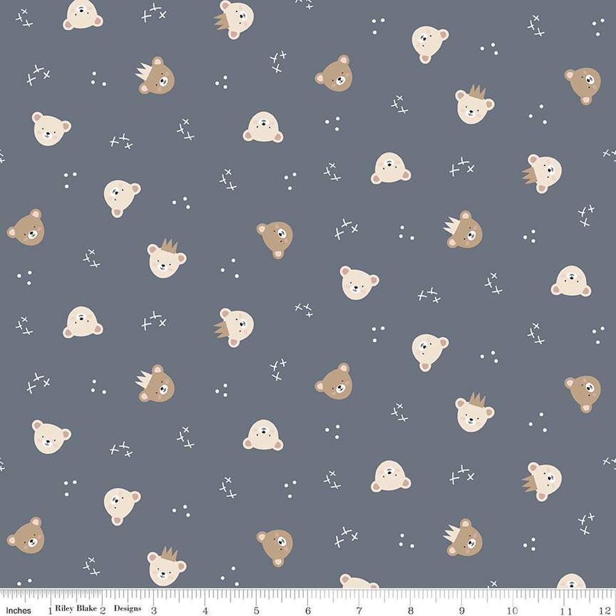 Image of the Cozy Bebe Bears Blue quilting cotton by Riley Blake Designs. Features bears on a blue background. Cute Little Fabric Shop