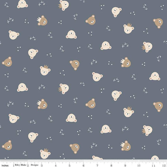 Image of the Cozy Bebe Bears Blue quilting cotton by Riley Blake Designs. Features bears on a blue background. Cute Little Fabric Shop
