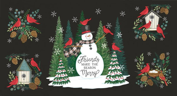 Winter Friends Panel 56139 Charcoal Black - Moda Fabrics - Winter Snowman Trees Christmas - Quilting Cotton Fabric