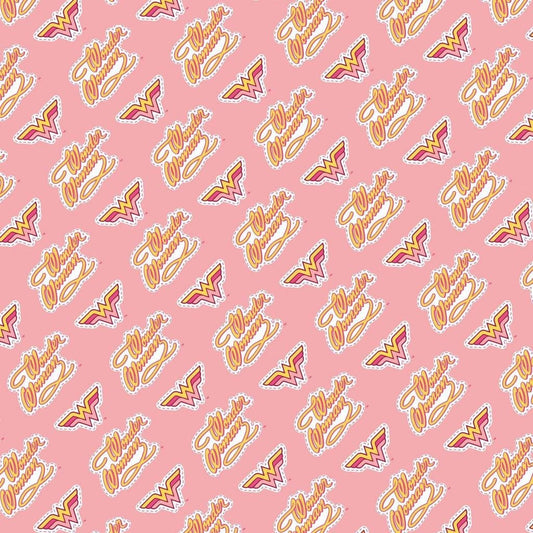 SALE Young DC Wonder Woman Jr Retro Logo 23421460 Pink - Camelot Fabrics - Emblem - Quilting Cotton Fabric - Official Licensed Product