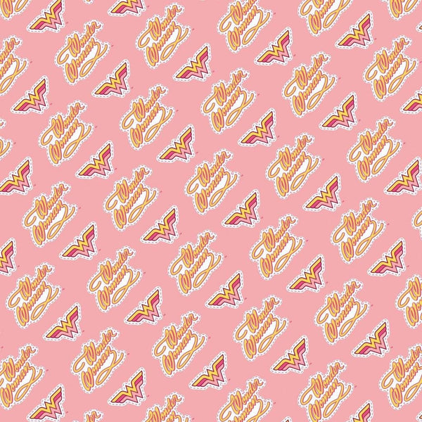 Young DC Wonder Woman Jr Retro Logo 23421460 Pink - Camelot Fabrics - Emblem - Quilting Cotton Fabric - Official Licensed Product